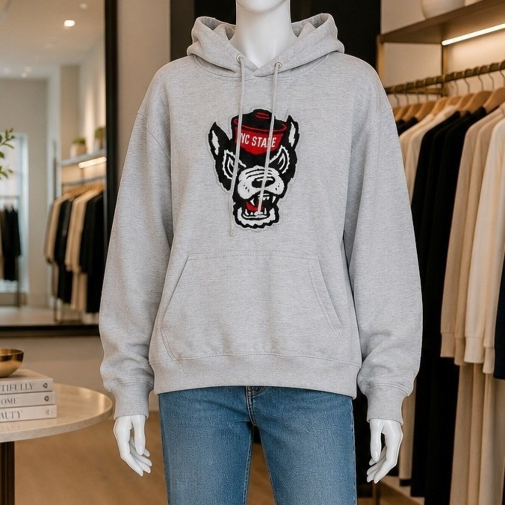 MV Green Womens Hoodie NC State Wolfpack Mascot Organic Cotton Gray‎ L